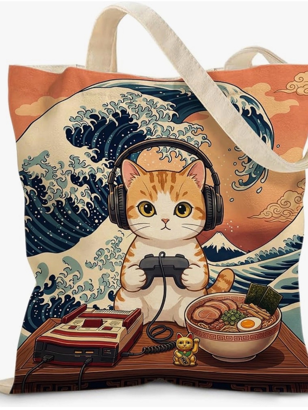 NEW Aesthetic Cat Gamer Print Canvas Tote Bag